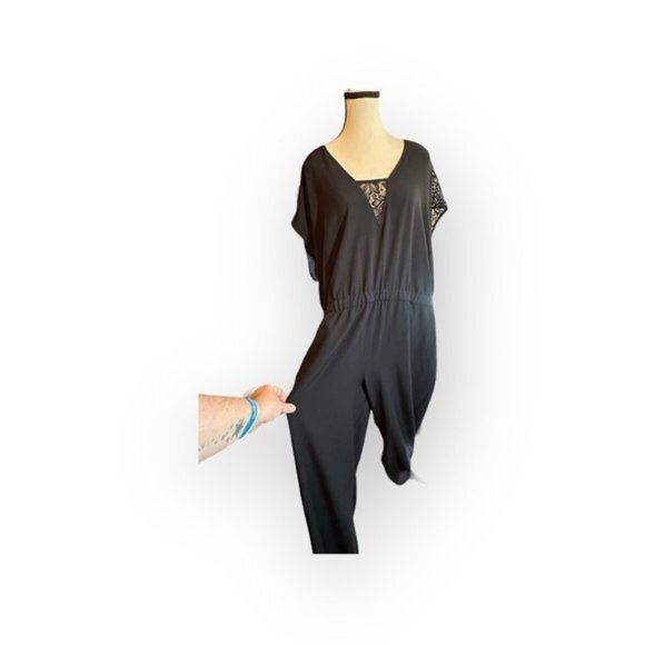 Women’s 2x Reitmans Black Lace Zip Up Jumpsuit 18 20 XXL Pockets - Picture 1 of 7